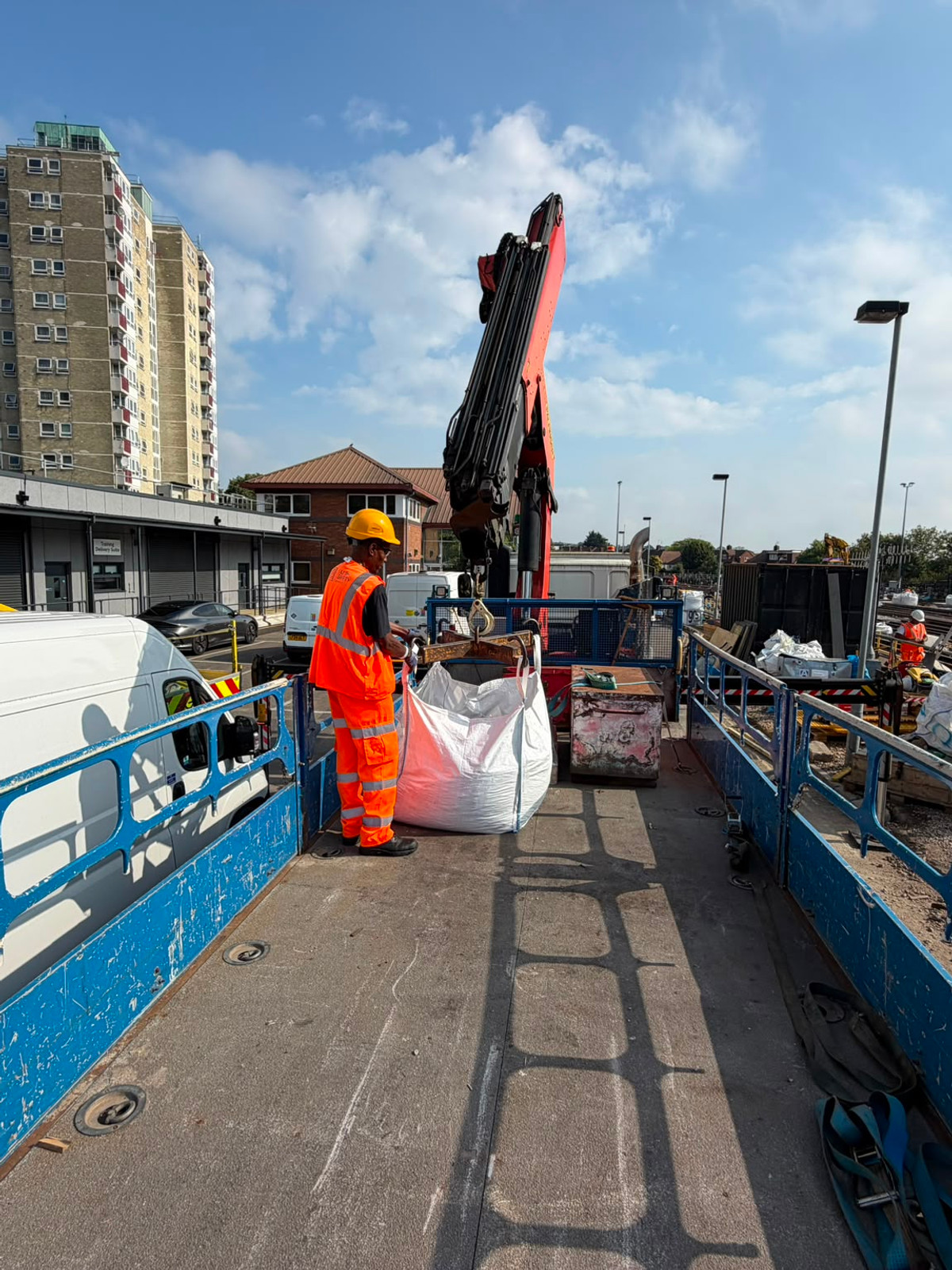 Lifting personnel and crane equipment in a UK works compound