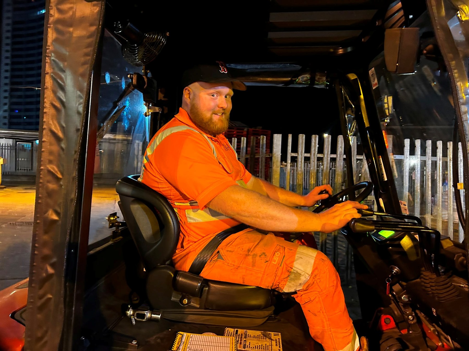 AJ Safety Services forklift operator working in a controlled depot environment