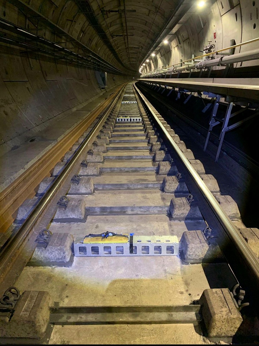 Completed rail installation within the Elizabeth line Central Operating Section tunnel